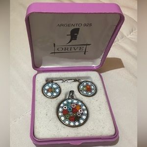 Necklace and earring set. Glass blown argento 925 never worn